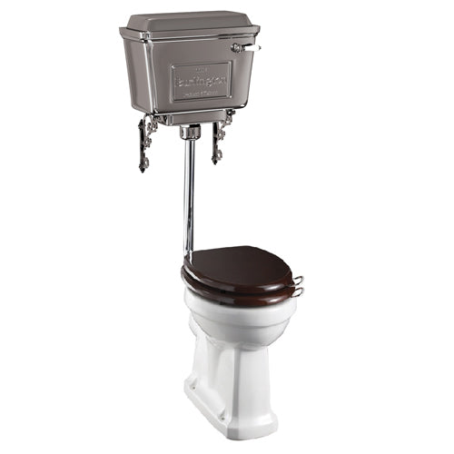 Traditional low level WC with polished chrome cistern