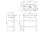 B9EB9ES Clearwater Large Roll Top Basin and Stainless Steel Washstand 75cm Technical Drawing