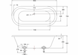 Technical drawing of E3 Burlington Windsor 1690mm Freestanding Bath