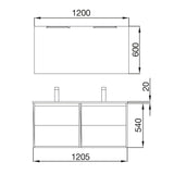Noja 1205mm Light Oak Wall Hung Drawer Shelf Units and Double Basin
