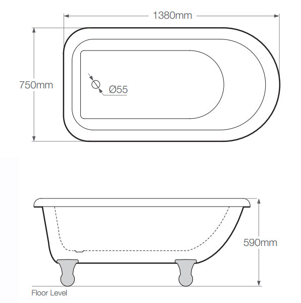 Royce Orlando 1380 Smallest Freestanding Bath Classical Baths