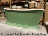 Charlotte Edwards Rosemary Boat Bath Painted in Farrow and Ball Breakfast Room Green