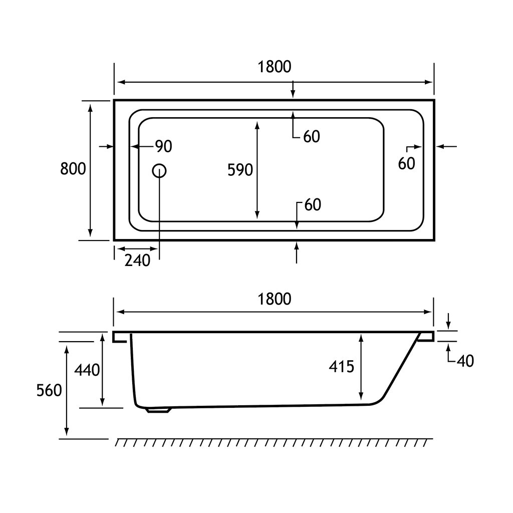 System 3: 24-Jet Whirlpool + Airspa Combo Bath - Eastbrook Portland 1800 x 800mm Single Ended