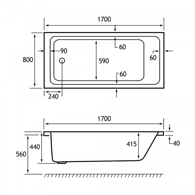 System 3: 24-Jet Whirlpool + Airspa Combo Bath - Eastbrook Portland 1700 x 800mm Single Ended