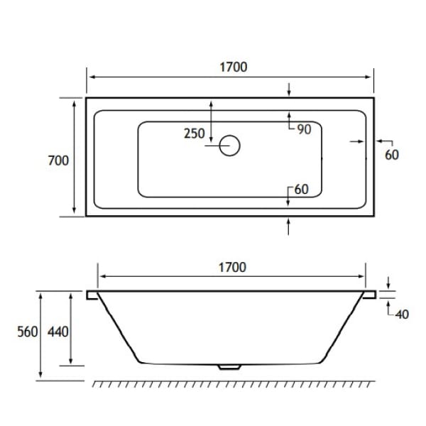Eastbrook Portland 1700 x 700mm Double Ended 26 Jet Whirlpool Airspa Bath