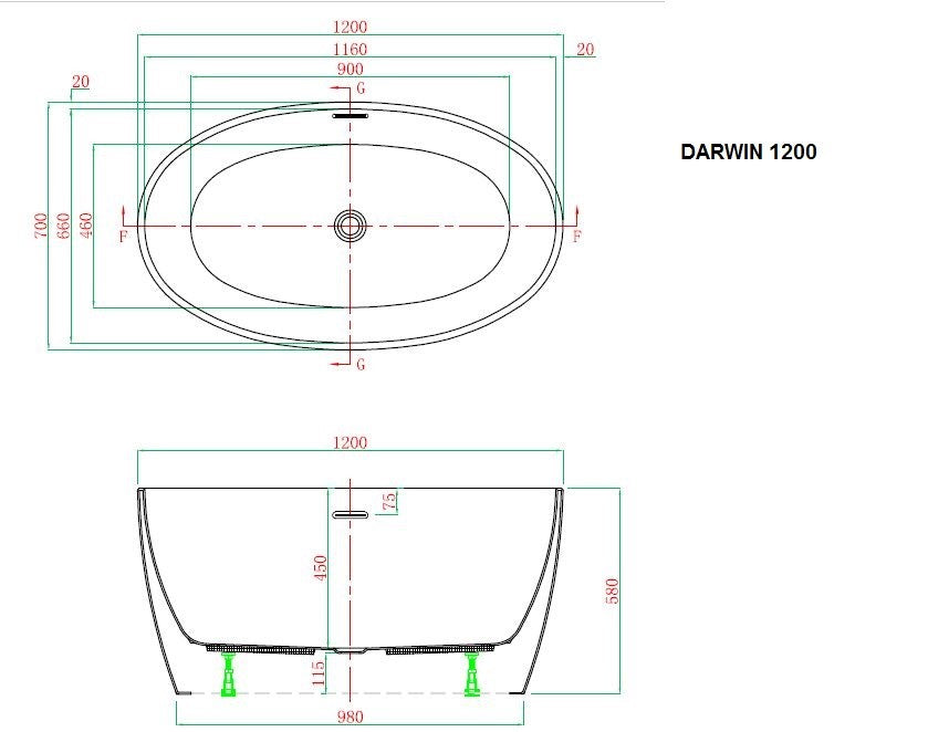 Royce Morgan Darwin 1200 Freestanding Bath 1200mm x 700mm