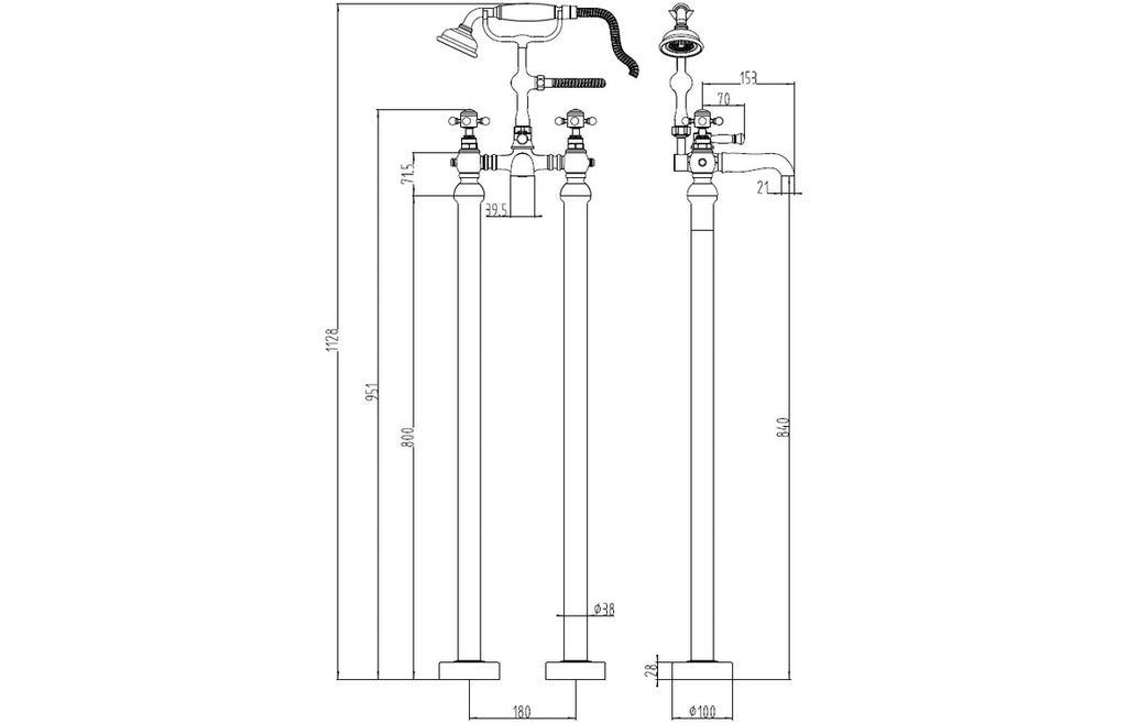 Ladtow Floorstanding Bath Shower Mixer Tap Brushed Brass