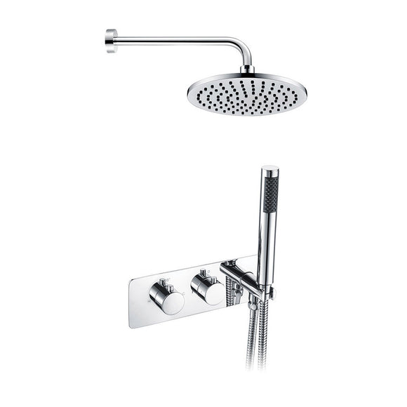 Twin Round Concealed Valve with Intergrated Handset, Wall Arm and 200mm Head Chrome