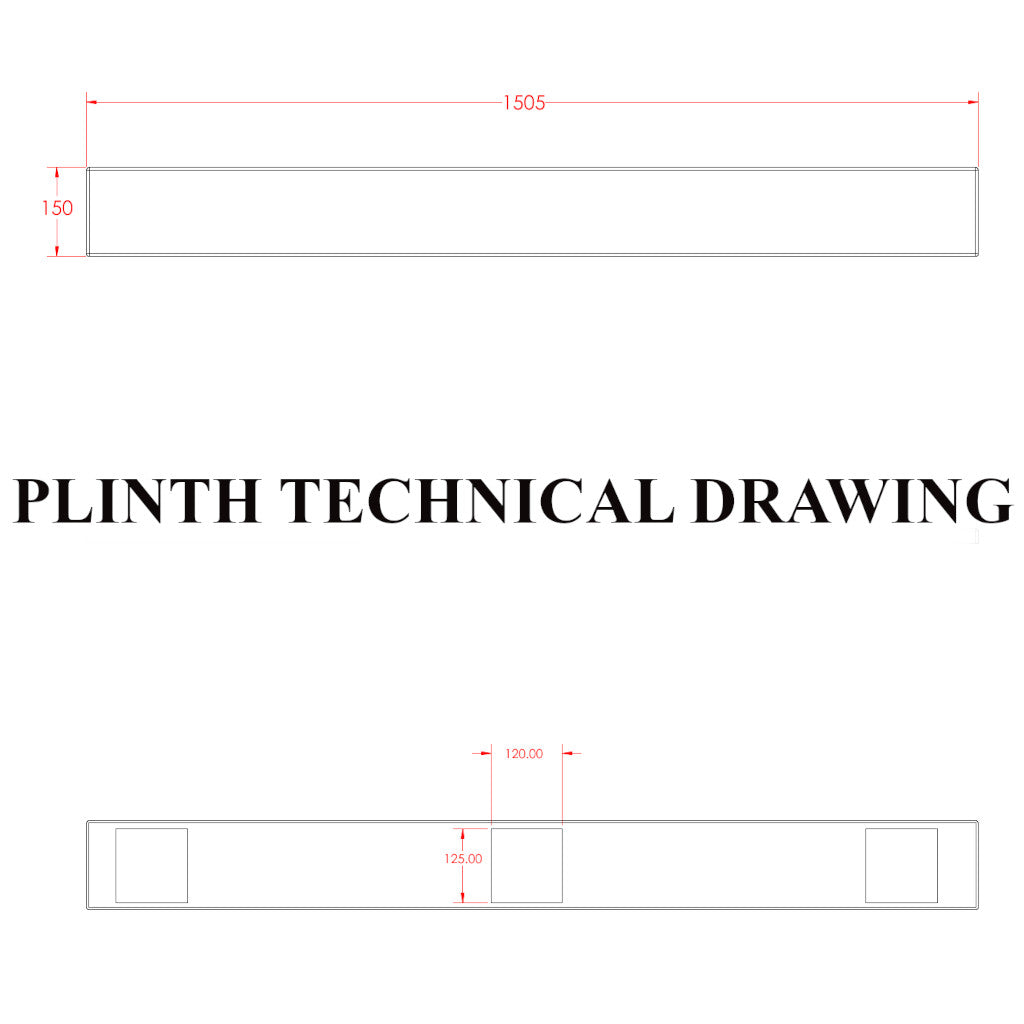 Tech Drawing BEAUFORTE 1500 STRAIGHT ADJUSTABLE FRONT PLINTH