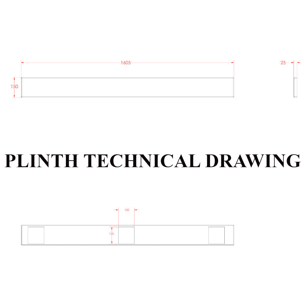 Tech Drawing BEAUFORTE 1600 STRAIGHT ADJUSTABLE FRONT PLINTH