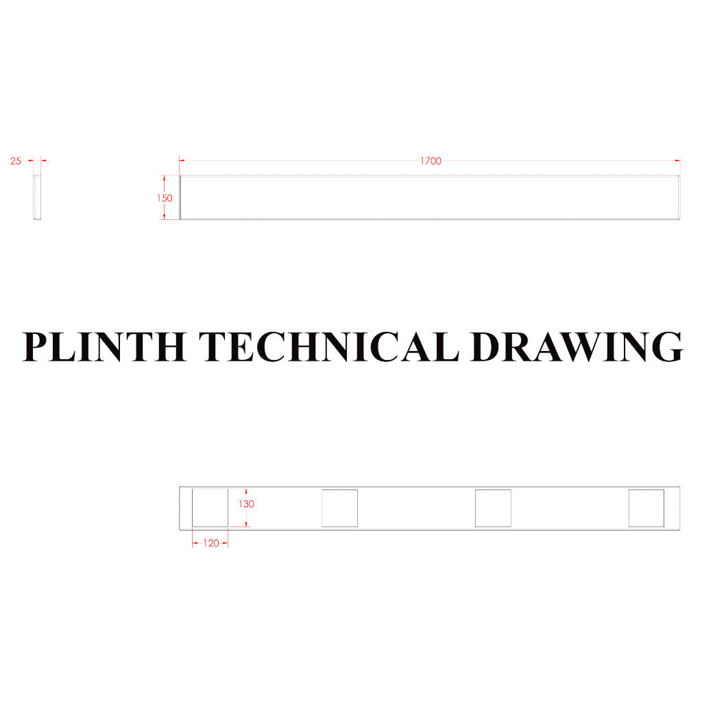 Tech Drawing BEAUFORTE 1700 STRAIGHT ADJUSTABLE FRONT PLINTH