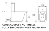 Bedale Short Projection Flush to Wall Rimless Close Coupled Toilet