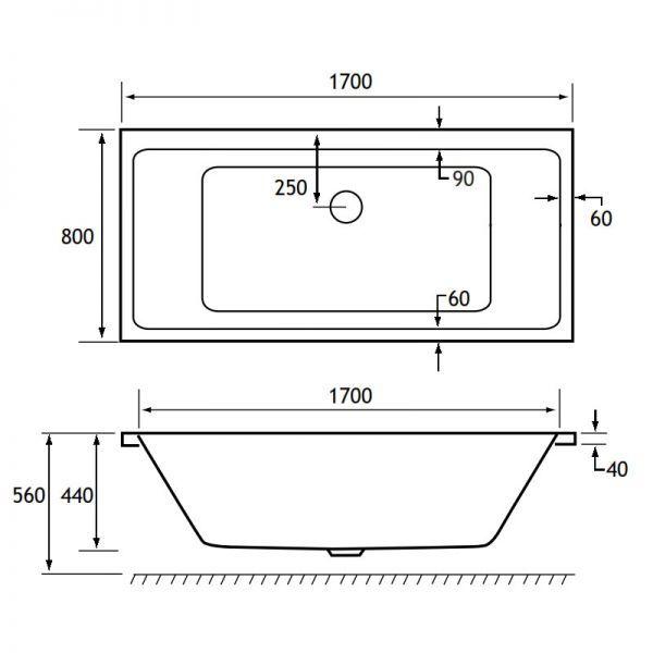 Eastbrook Portland 1700 x 800mm Double Ended 26 Jet Whirlpool Airspa Bath