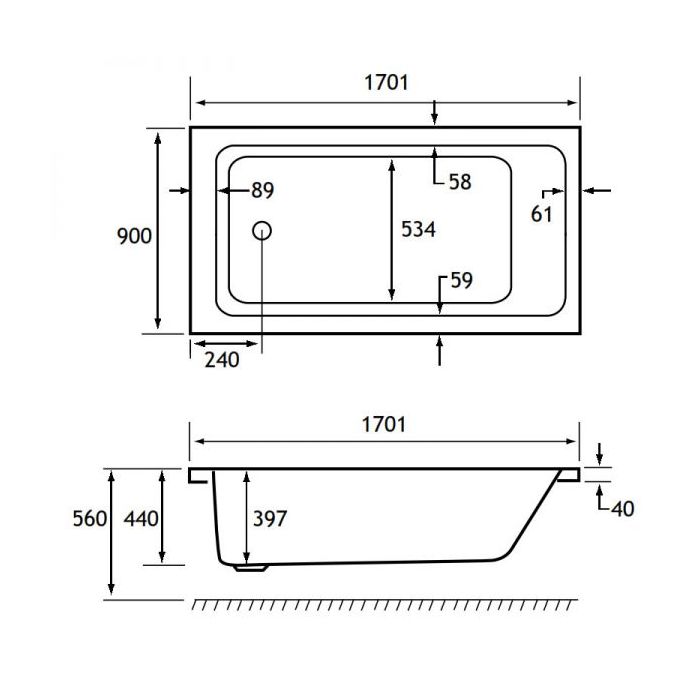 System 3: 24-Jet Whirlpool + Airspa Combo Bath - Eastbrook Portland 1700 x 900mm Single Ended