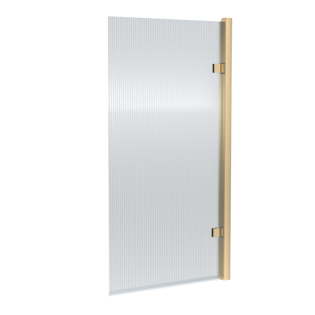 8MM LUXE FLUTED SQUARE HINGED BATH SCREEN BRUSHED BRASS