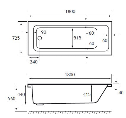System 3: 24-Jet Whirlpool + Airspa Combo Bath - Eastbrook Portland 1800 x 725mm Single Ended