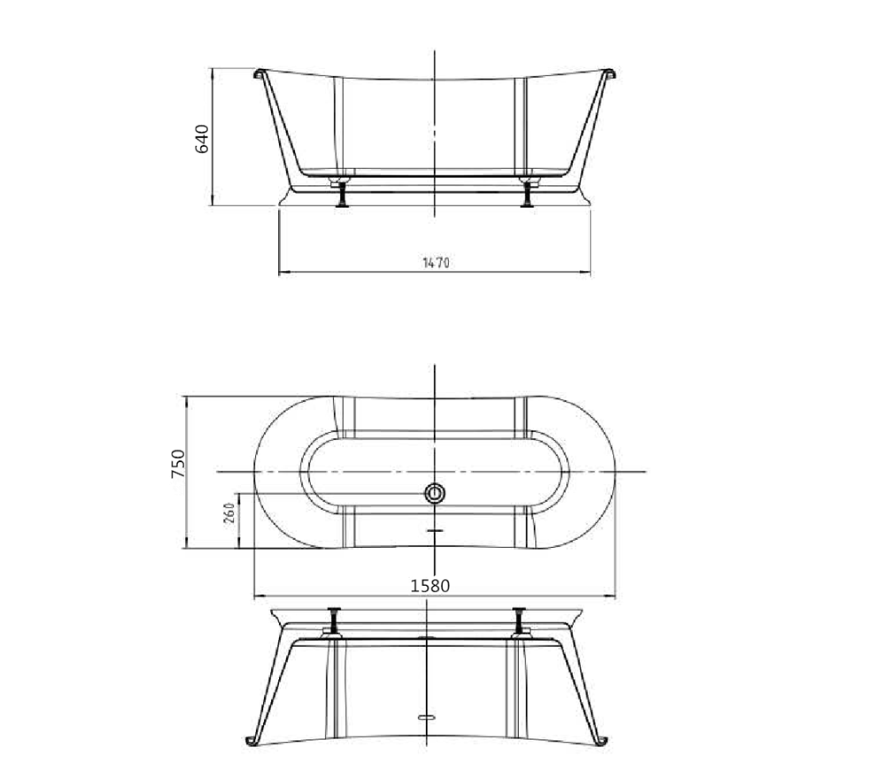 Audrey 1580 by Classical Baths - Traditional Boat Bath 1580 x 750mm, Gloss White or Painted