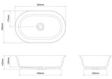 Technical drawing of B11ECS Clearwater Florenza ClearStone Basin 550 x 350mm