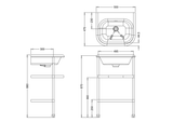 B7EB7ES Clearwater Small Roll Top Basin and Stainless Steel Washstand 55cm x 47cm Technical Drawing