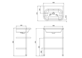 B8EB8ES Clearwater Medium Roll Top Basin and Stainless Steel Washstand 65cm x 47cm Technical Drawing