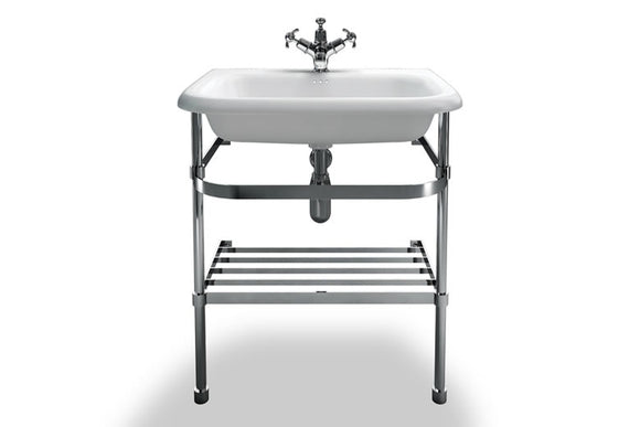 B8EB8ES Clearwater Medium Roll Top Basin and Stainless Steel Washstand 65cm x 47cm