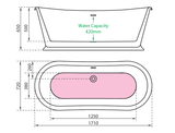 Technical drawing of Charlotte Edwards Rosemary Boat Bath 1710mm