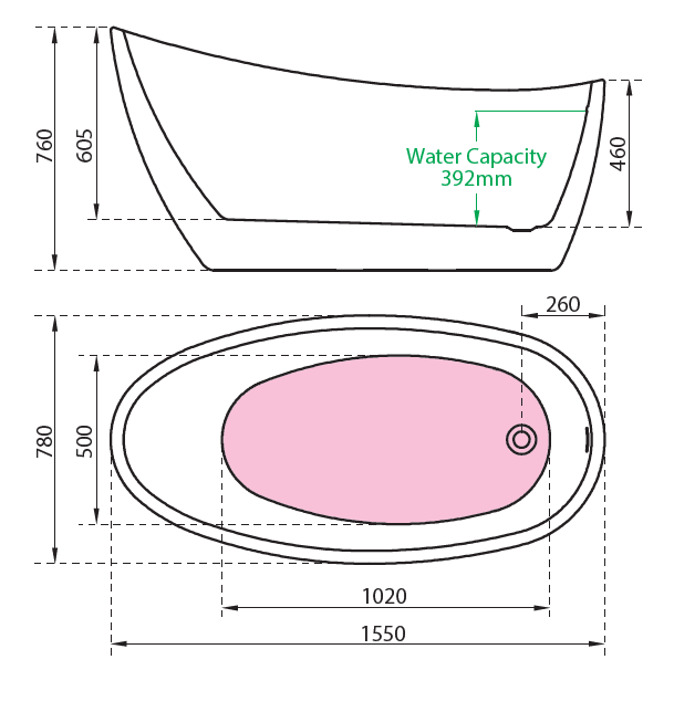CE11039 Charlotte Edwards Proteus bath technical drawing