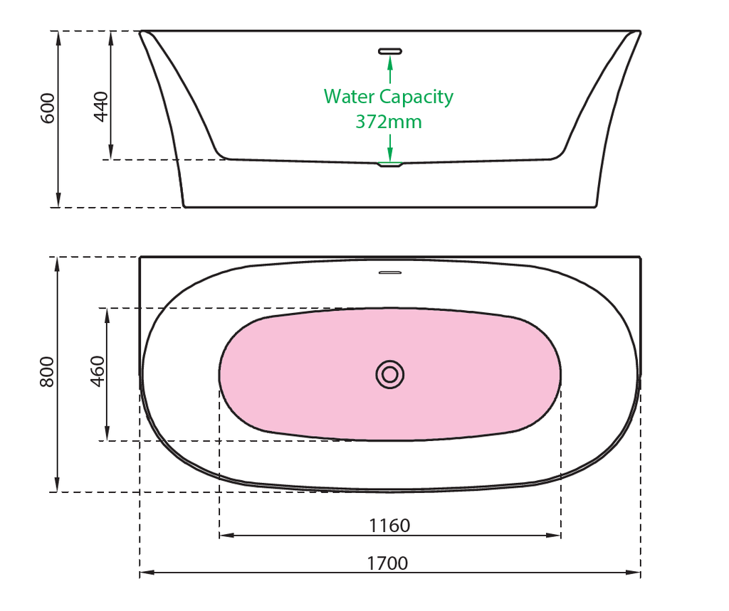 Technical drawing of Charlotte Edwards Carme Bath