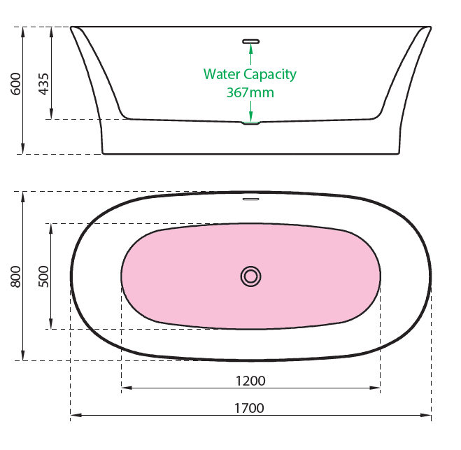 Technical drawing of Charlotte Edwards Luna Bath