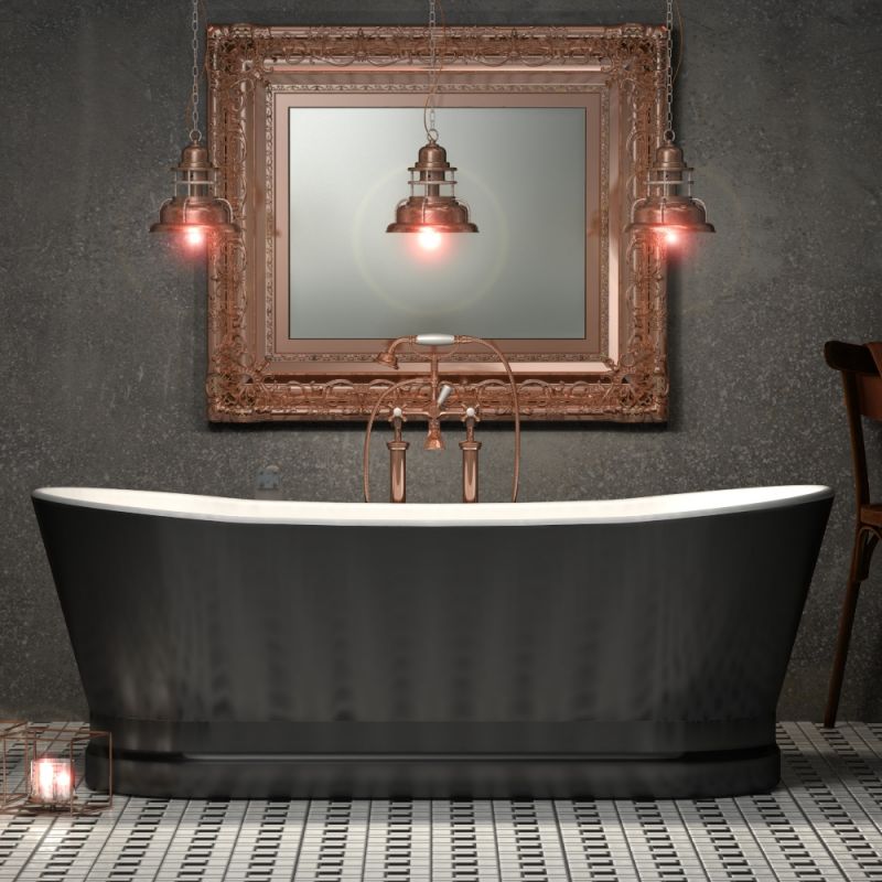 CE11054-MB Charlotte Edwards Jupiter Contemporary Boat Bath 1700mm x 700mm with Matt Black Exterior