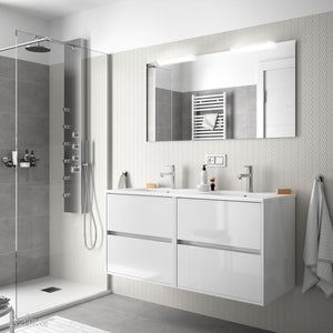 Noja 1205mm Gloss White Wall Hung 2 Drawer Units and Double Basin