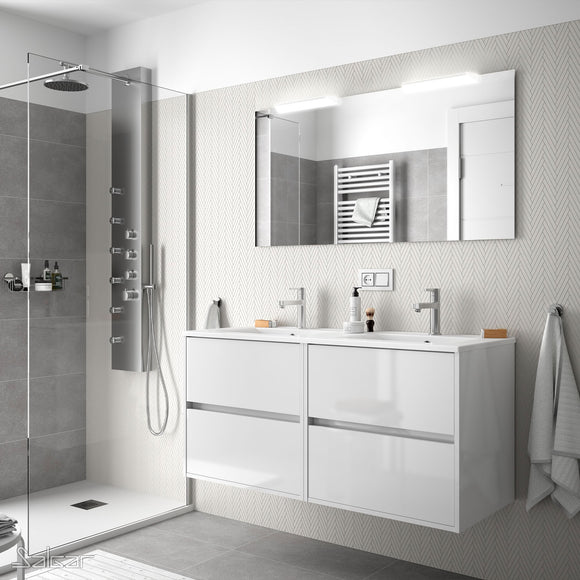 Noja 1205mm Gloss White Wall Hung 2 Drawer Units and Double Basin