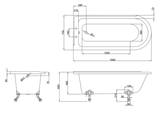 Technical drawing of E13 Burlington Hampton Shower Bath 1690mm Left Handed