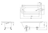 Technical drawing of E14 Burlington Hampton Shower Bath 1690 x 755mm, Right Hand
