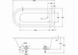Technical drawing of E2 Burlington Blenheim 1690 x 750 Freestanding Bath