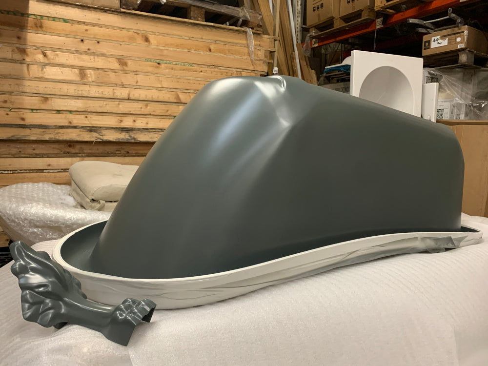 Royce Morgan Chatsworth Slipper Bath Exterior and Feet Painted in Farrow and Ball Down Pipe