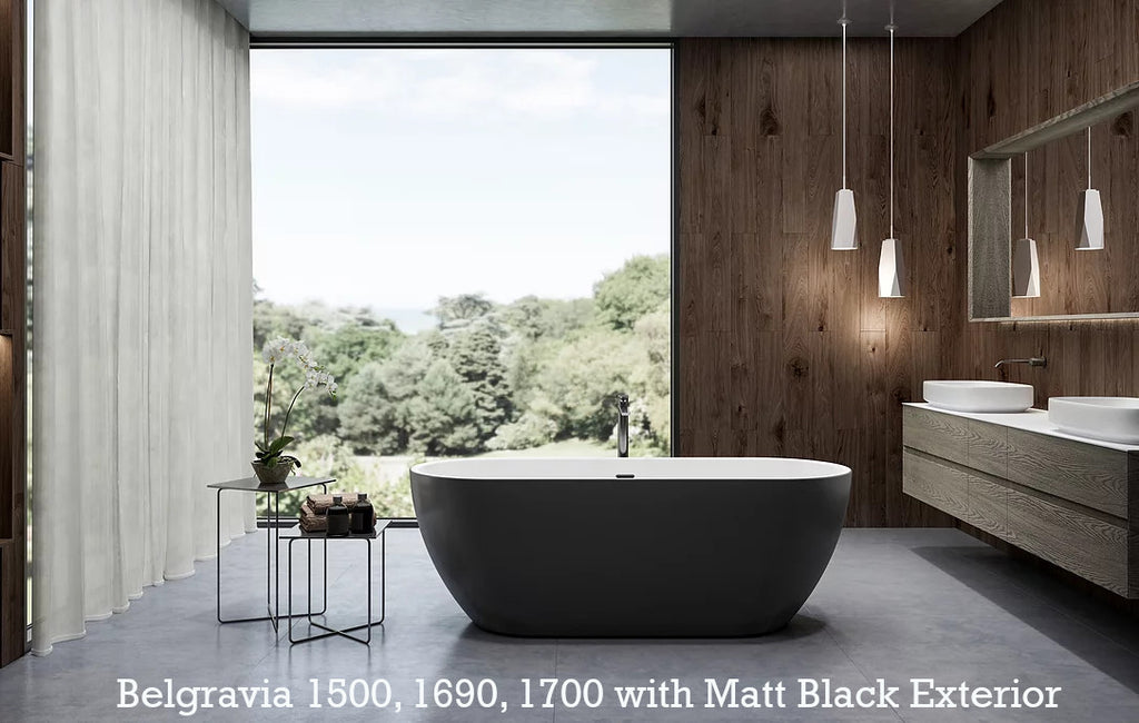 Charlotte Edwards Belgravia Freestanding Bath with Matt Black Exterior, Three Sizes Available 1590, 1690, 1700mm