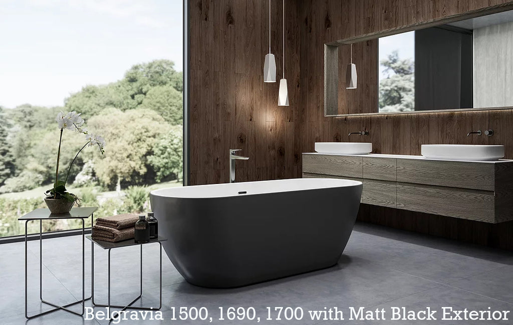 Charlotte Edwards Belgravia Freestanding Bath with Matt Black Exterior, Three Sizes Available 1590, 1690, 1700mm