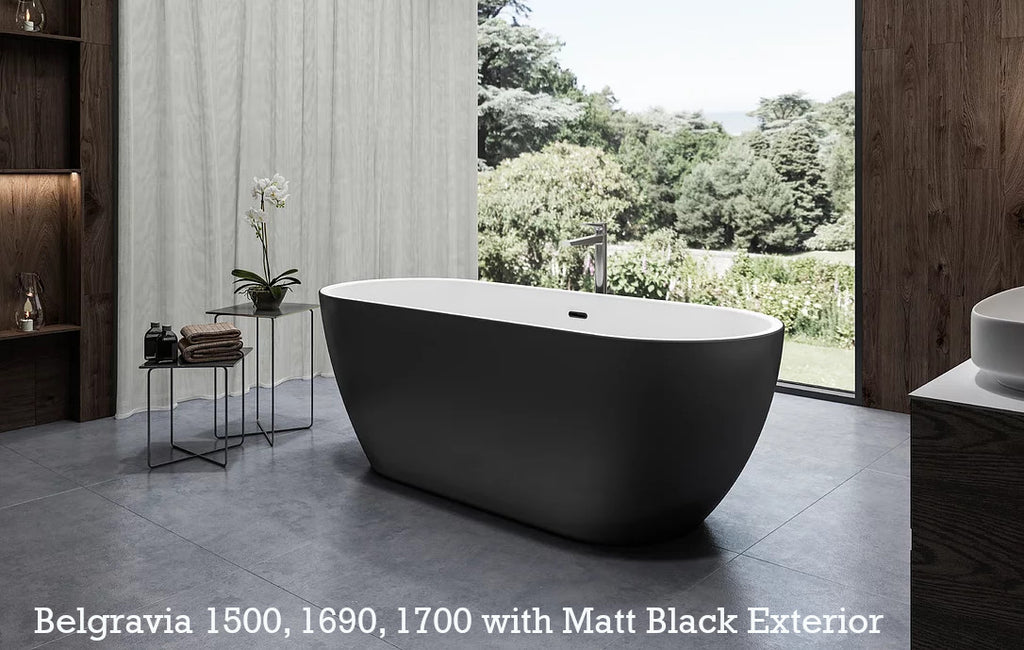 Charlotte Edwards Belgravia Freestanding Bath with Matt Black Exterior, Three Sizes