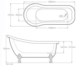 Technical Drawing of the Royce Morgan Crystal Slipper Bath