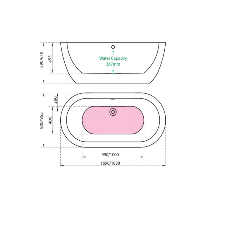 CE11002 Charlotte Edwards Olympia 1690mm x 800mm Freestanding Bath Gloss White and Painted